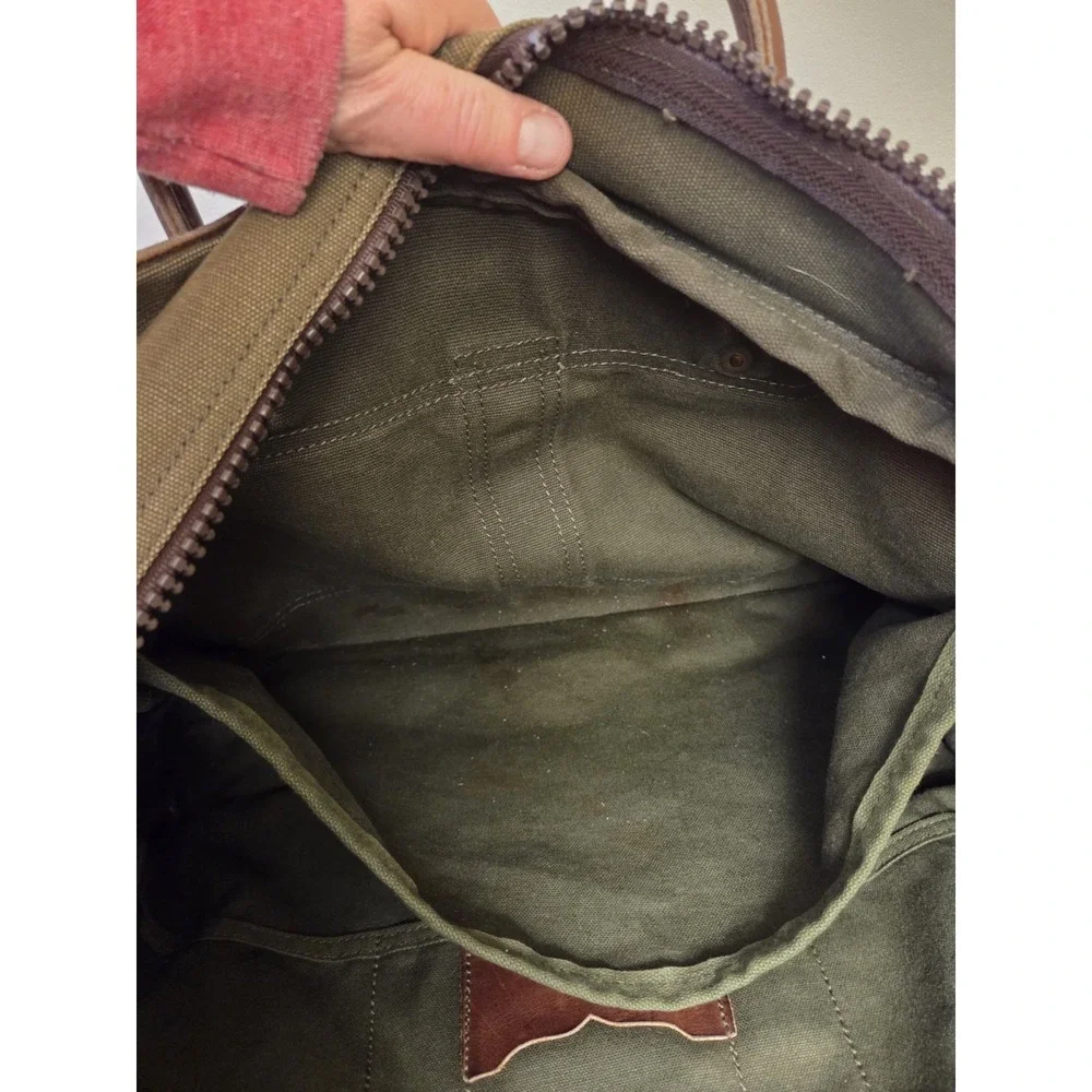 Duluth Pack Olive Canvas & Leather Weekender Duffel Bag — USA Made — Moose Logo